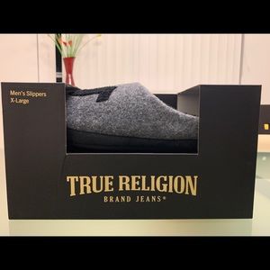 True Religion Gray Black Faux Wool Men’s Shoe Slippers CL Size 13 New in Box